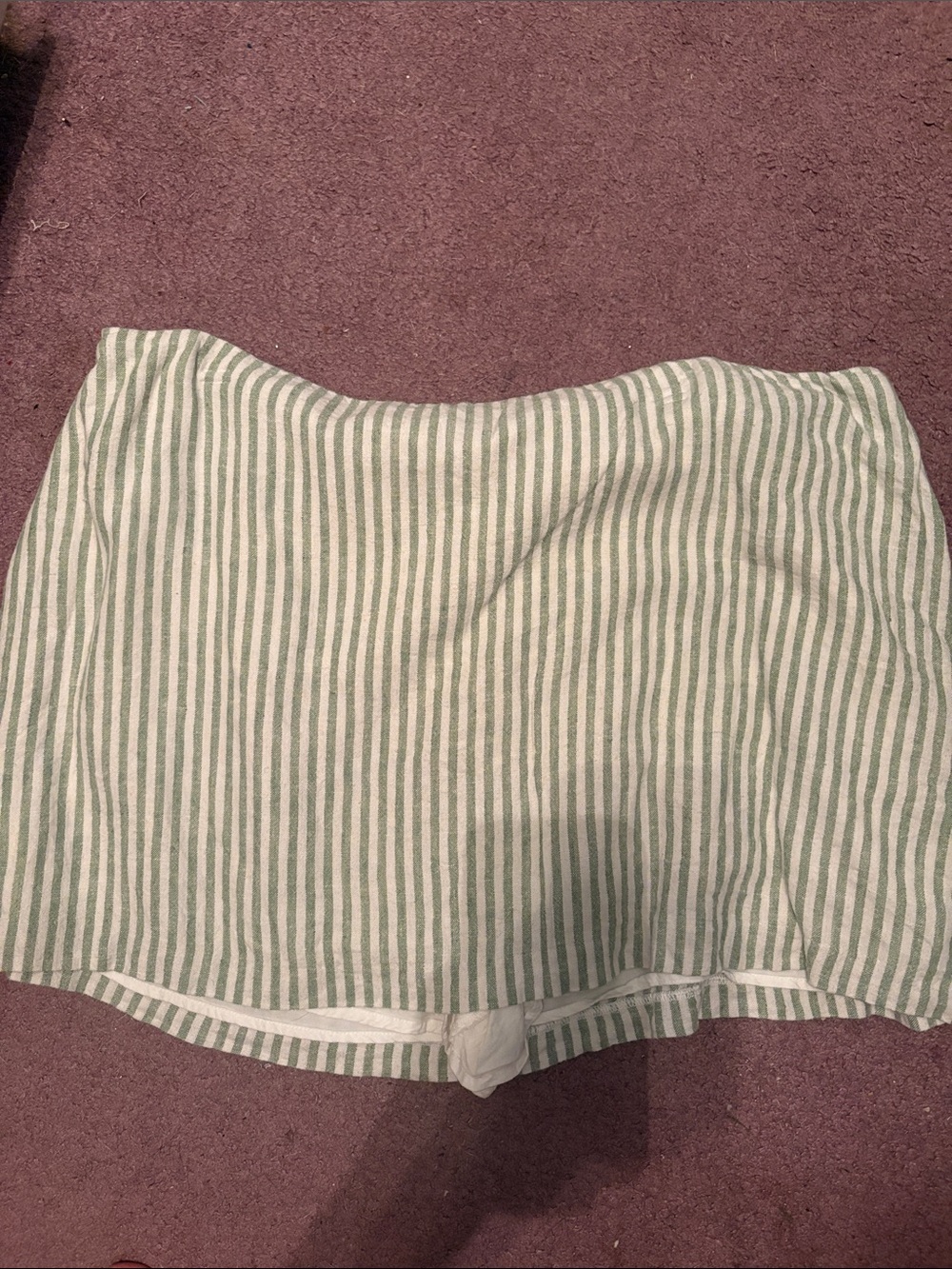 Striped Green and White Women’s Linen-Blend Skirt with shorts